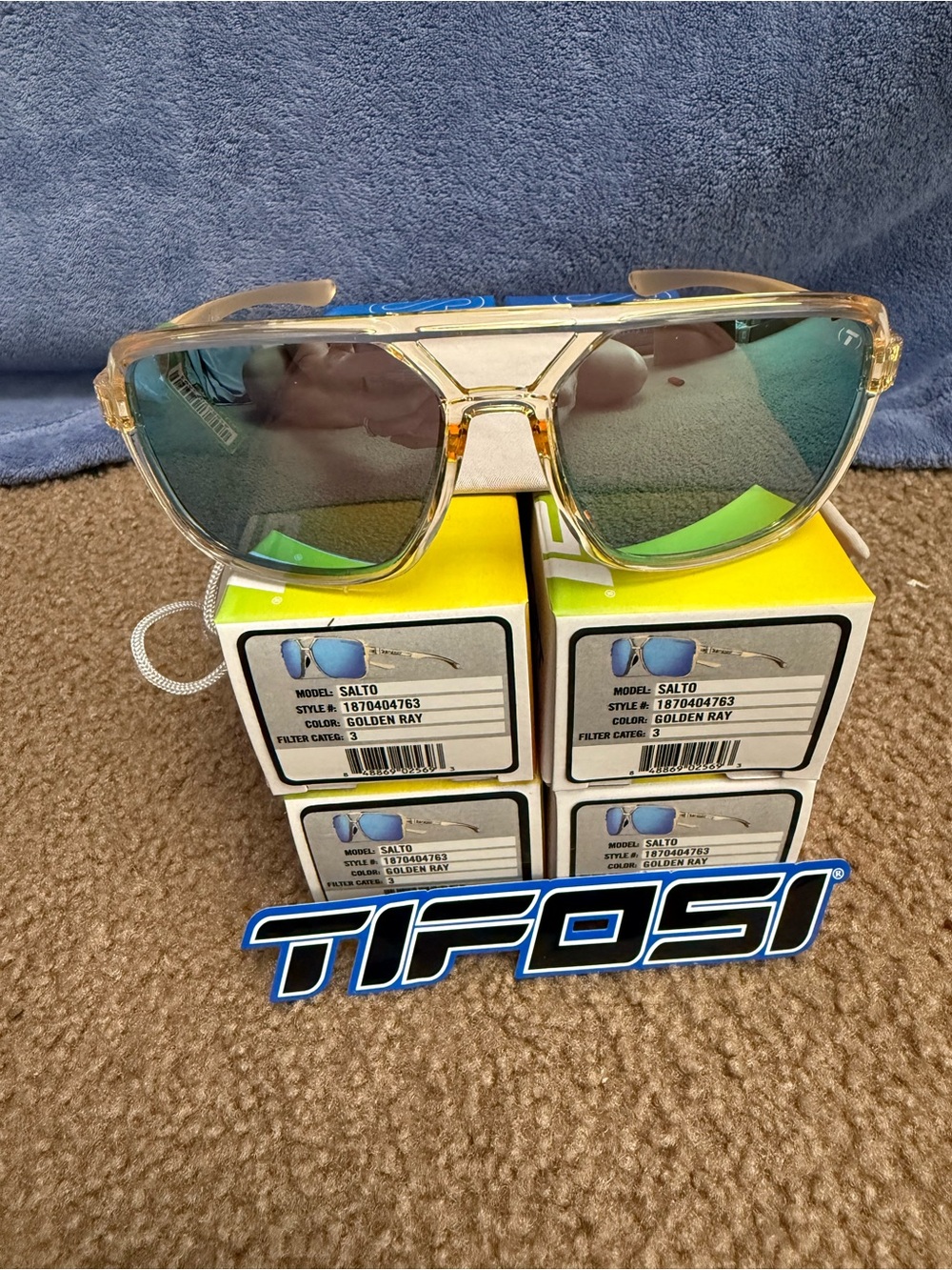 Tifosi Optics Gold Frame Sunglasses with Blue Mirrored Lenses